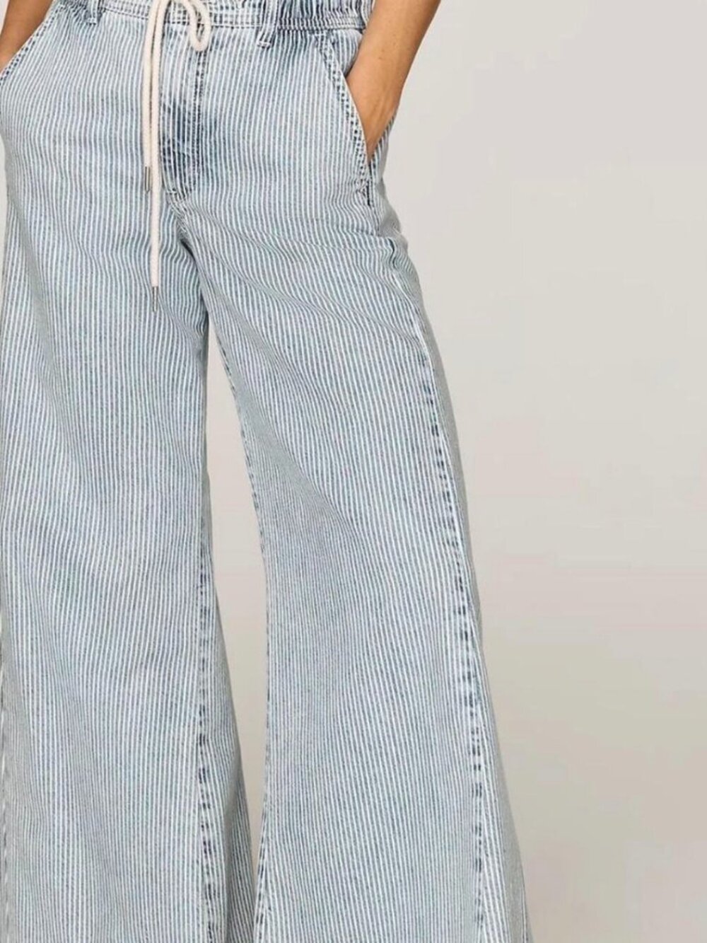 Anthropologie Pilcro Adi Mid-Rise Relaxed Wide-Leg Railroad Stripe